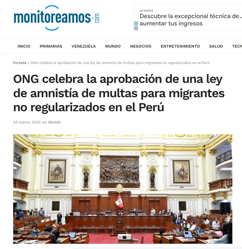 Publicación de Monitoreamos sobre la aprobación de la Ley de Amnistía de Multas por el Congreso de Perú