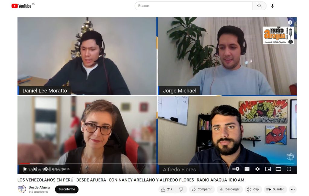 La directora de la ONG, Nancy Arellano, habla sobre la migración venezolana en Perú en el canal de YouTube Desde Afuera